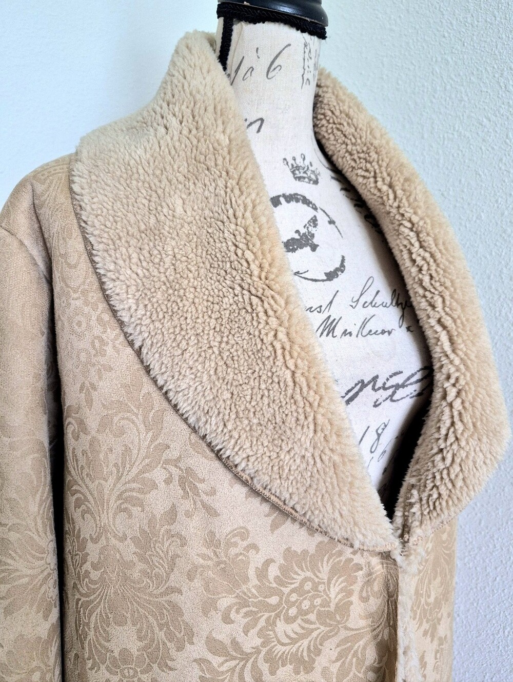 Soft Surroundings Misha Long Penny Lane Faux Suede Shearling Jacquard Coat 1X - Picture 12 of 16